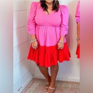 Crosby by Mollie Burch pink and orange plated skirt dress large